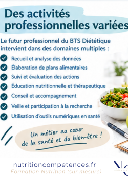 Activités professionnelles du futur diplômé BTS Diététique et Nutrition